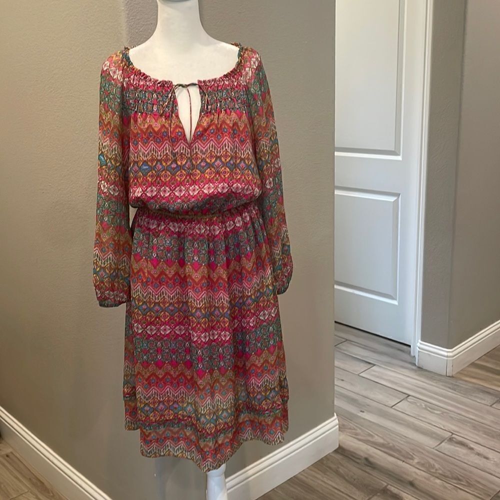 Diane Von Furstenberg Parry Silk Blouson Peasant MIDI Dress Size 8